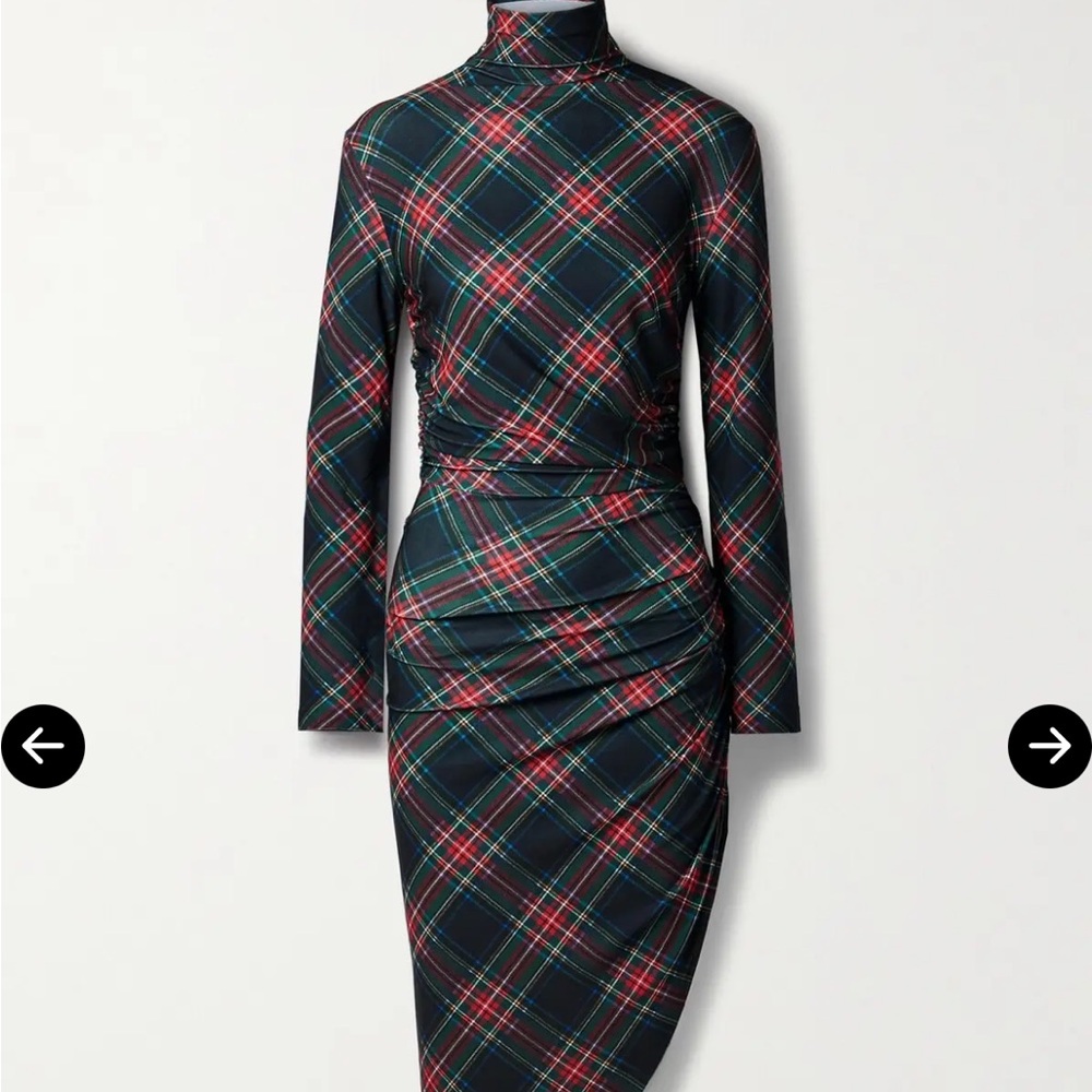 NORMA KAMALI
Ruched checked stretch-jersey turtleneck midi dress

Size medium